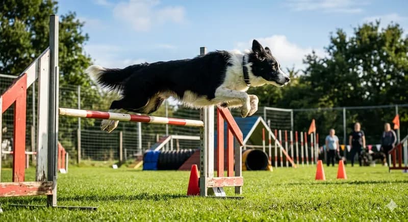 Cão a realizar saltos de agilidade