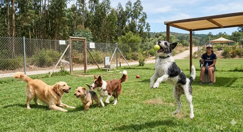 Cães a brincar na área de daycare