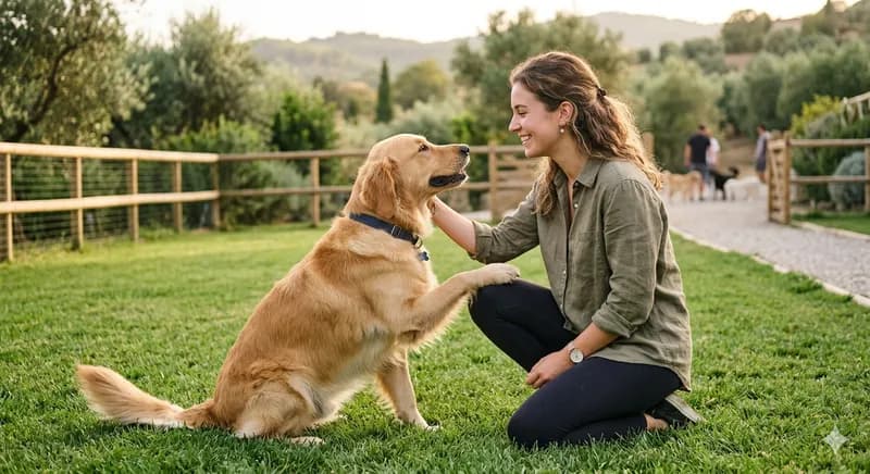 Dono e cão a criar laços durante o treino