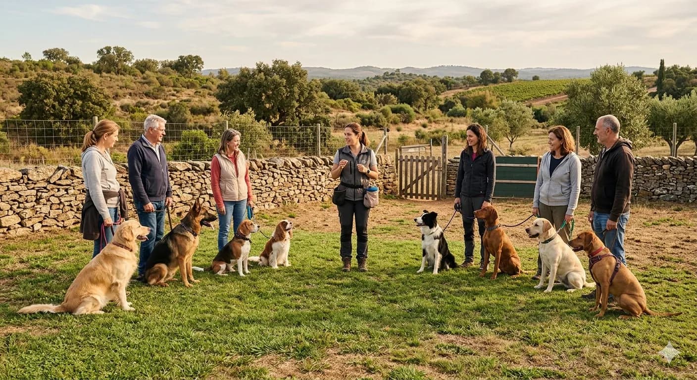 Cães a treinar no espaço exterior da Dogs & Co