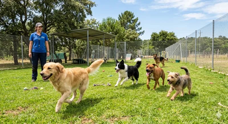 Cães a brincar juntos na área de daycare
